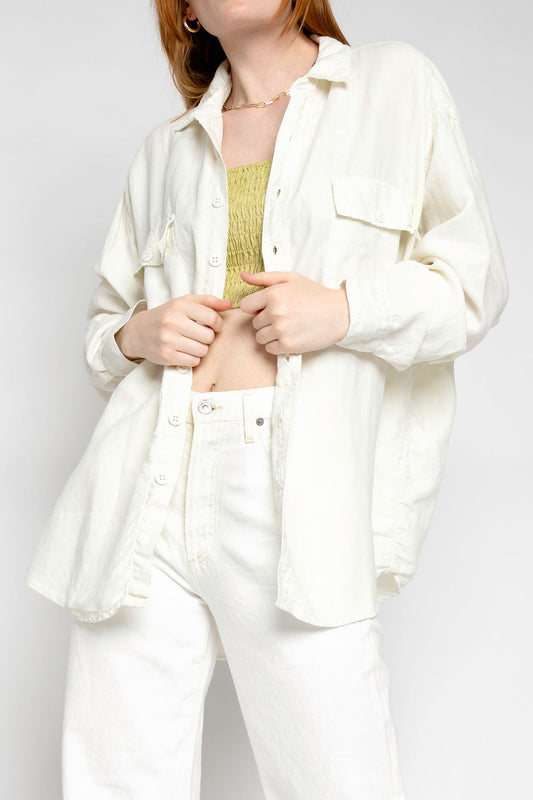 NSF Busy Oversized Linen Shirt in Soft White