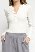 NSF Henri Thermal Slim Henley in Soft White