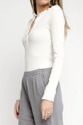 NSF Henri Thermal Slim Henley in Soft White
