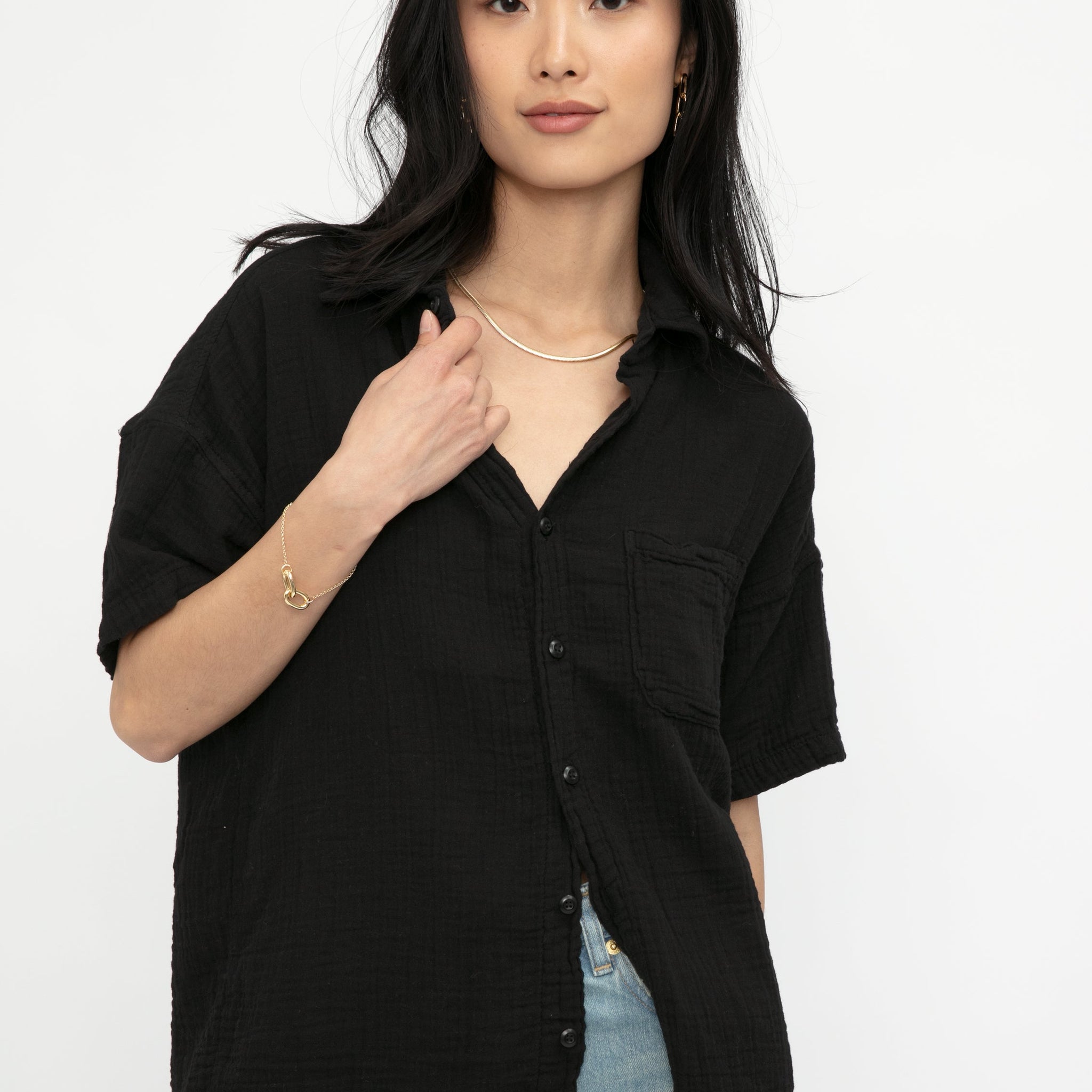 NSF Marks Short Sleeve Button Up Shirt in Black