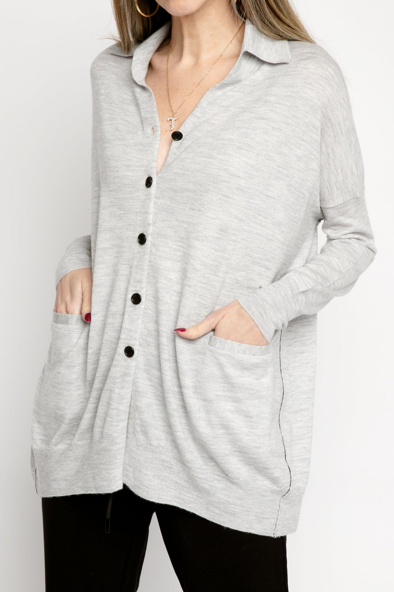 PAYCHI GUH Collared Cardigan in Pale Heather Grey
