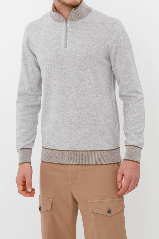 PESERICO Cashmere Silk Sweater in Grey Melange and Sepia