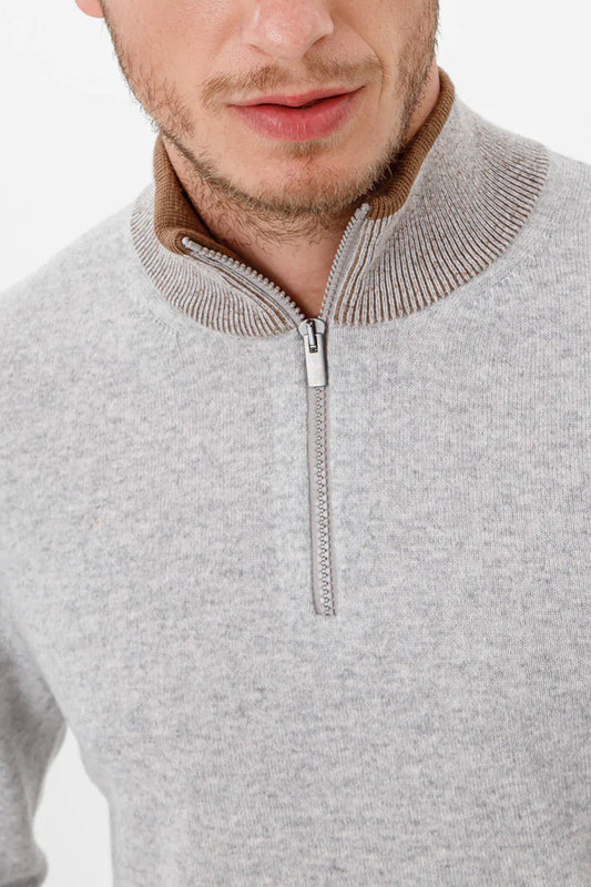 PESERICO Cashmere Silk Sweater in Grey Melange and Sepia