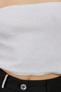 PESERICO Cotton Knit Bustier Top in White with Silver Lurex
