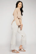 PESERICO Cotton Pant with Lurex Cuffs in Parchment