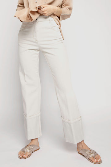 PESERICO Cotton Pant with Lurex Cuffs in Parchment