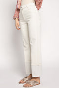 PESERICO Cotton Pant with Lurex Cuffs in Parchment