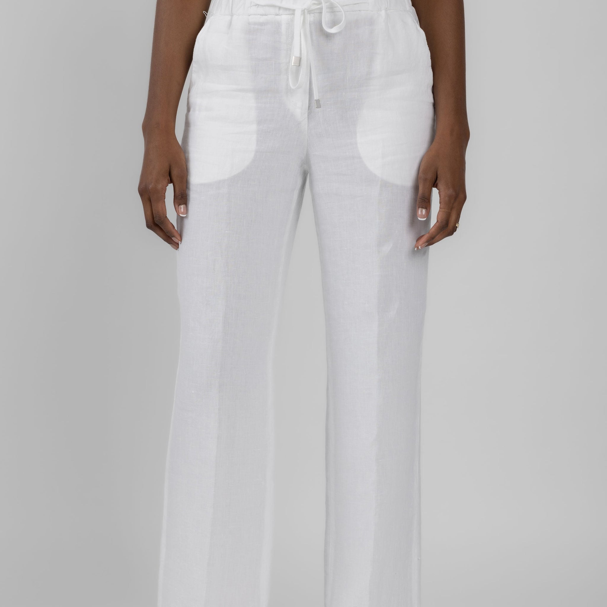 PESERICO Drawstring Linen Pant in Optical White