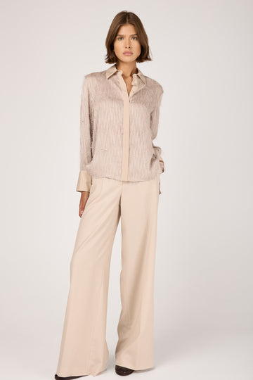 Wool Twill Palazzo Trouser Pant in Amber Beige