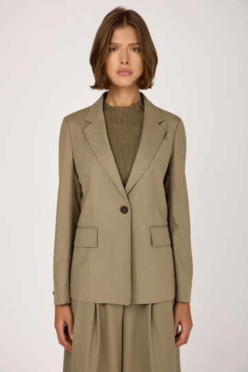 Fluid Wool Twill Blazer Jacket in Clay Green