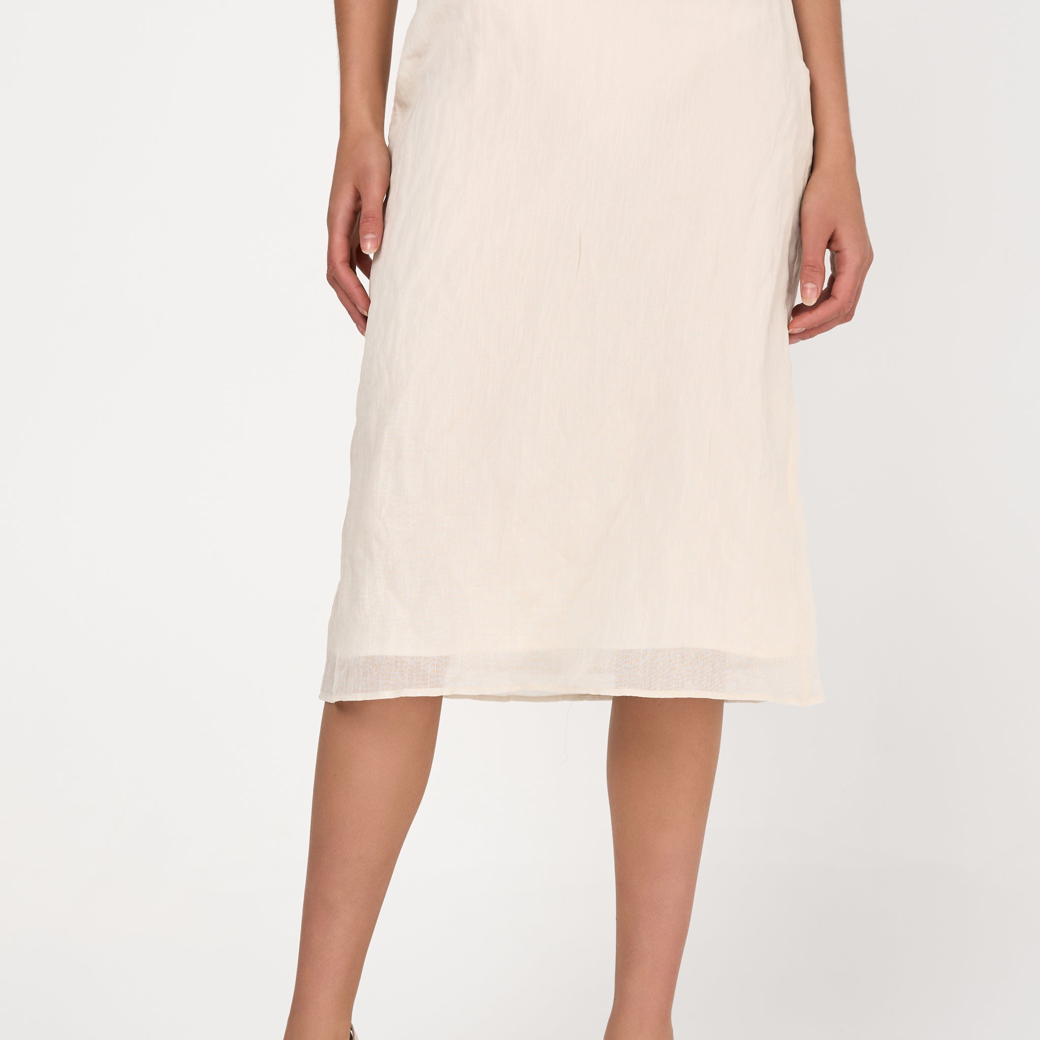 Lined Crushed Organza Midi Skirt in Almond White