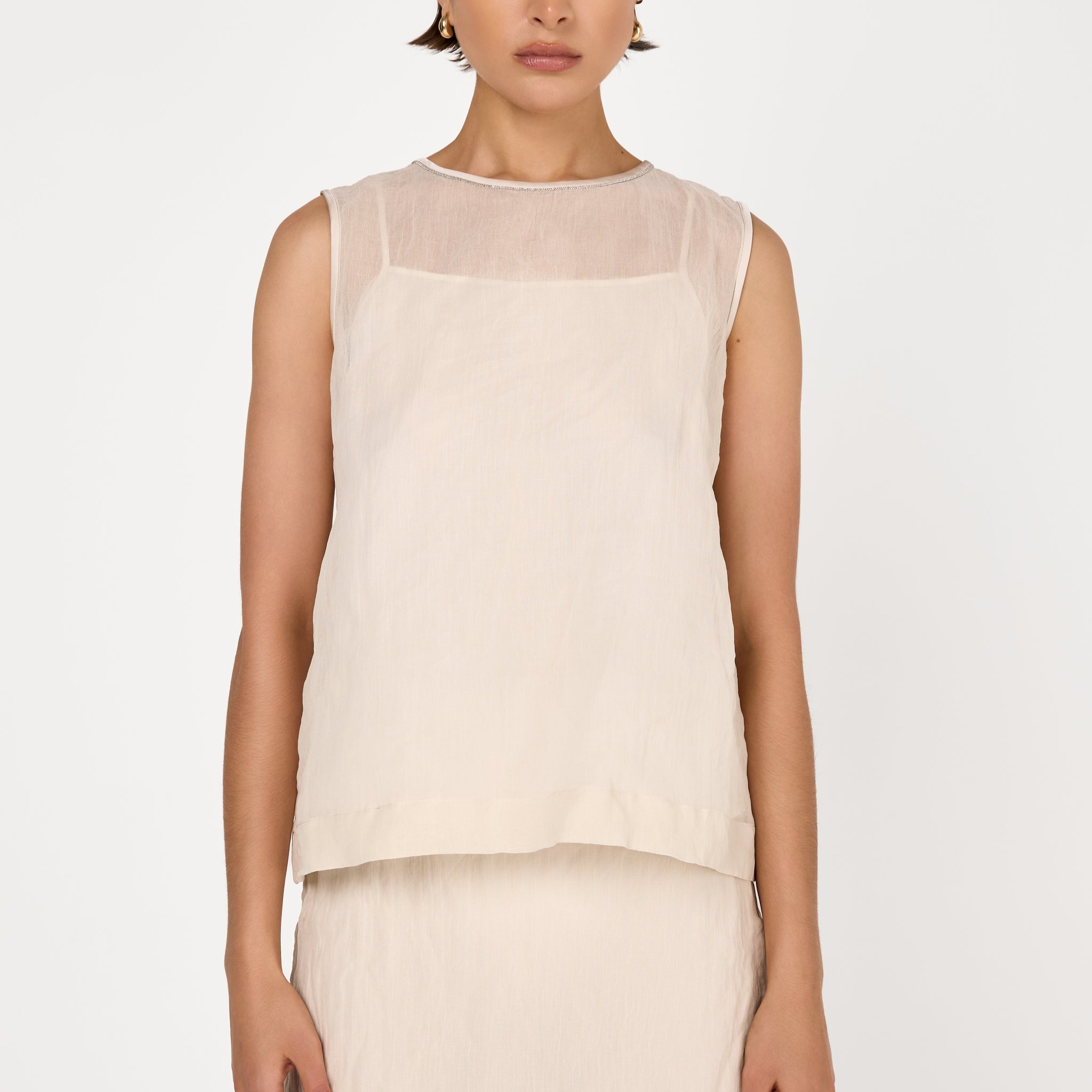 Lined Crushed Organza Top in Almond White