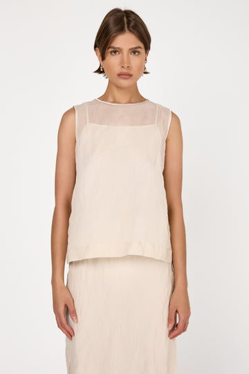 Lined Crushed Organza Top in Almond White