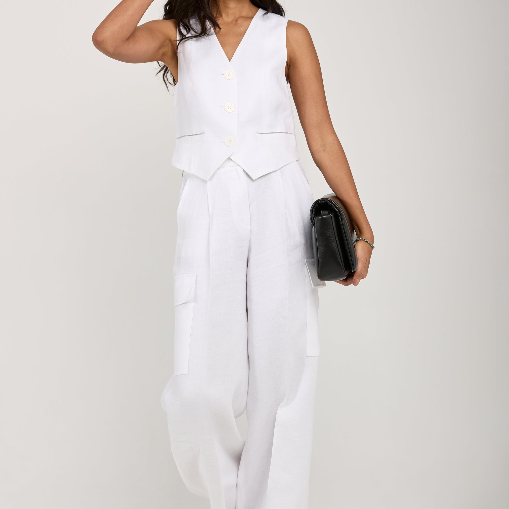 PESERICO Linen Gabardine Cargo Pant in Pure White