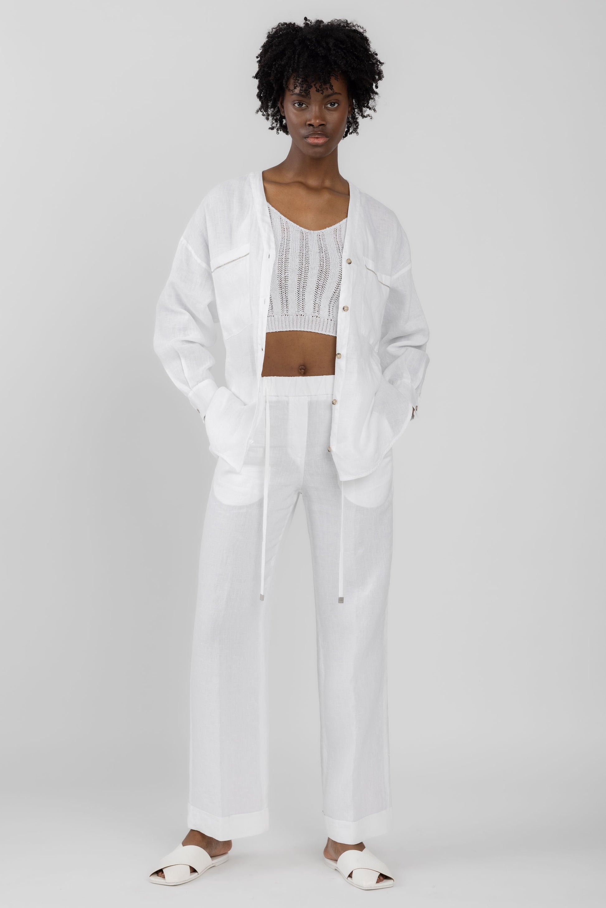 PESERICO Linen Shirt in Optical White