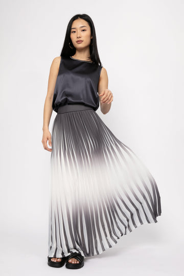 PESERICO Maxi Plissé Skirt in White and Shadow Blue