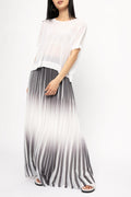 PESERICO Maxi Plissé Skirt in White and Shadow Blue