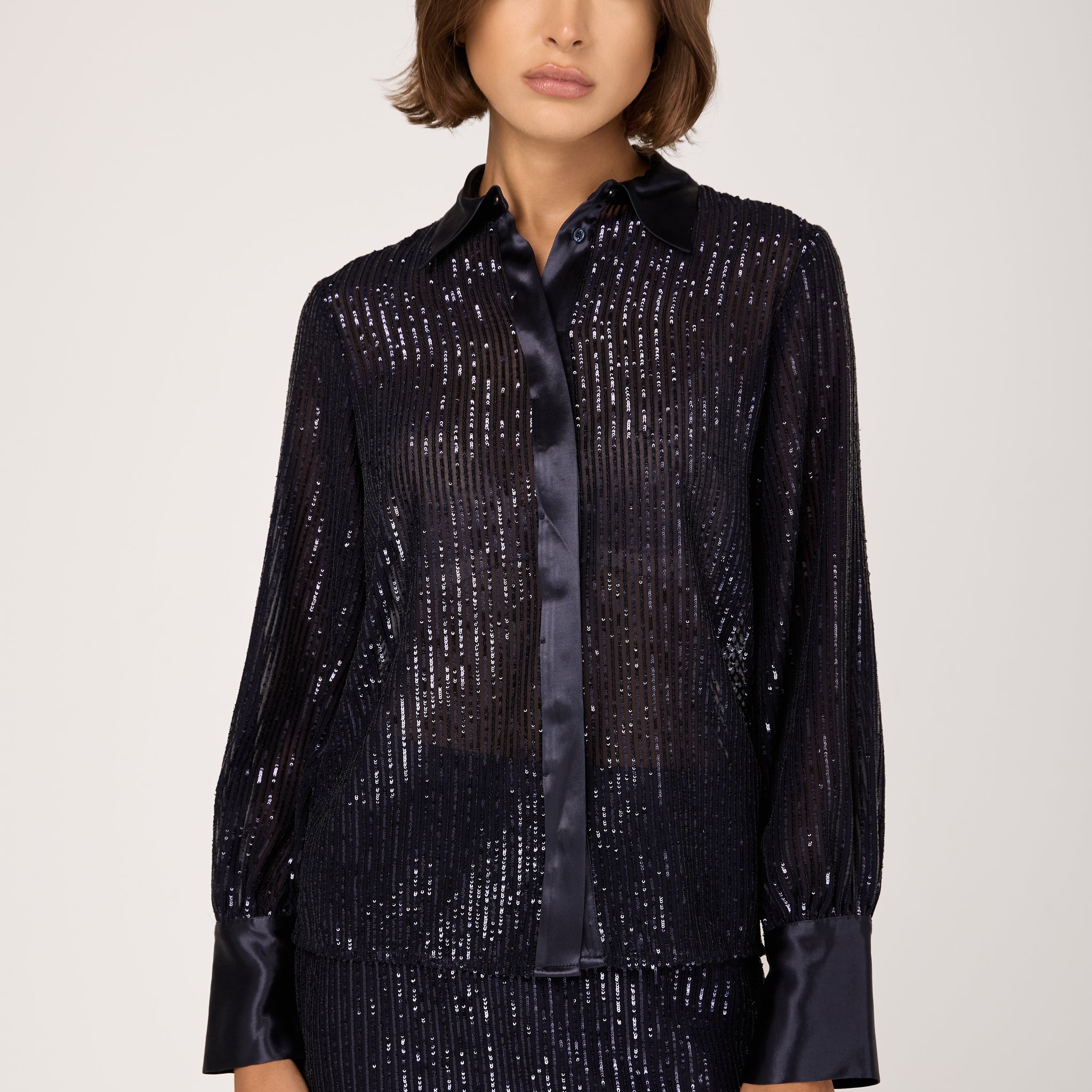 Sequinned Pinstripe Shirt in Blue Starry Sky