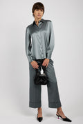 PESERICO Silk Satin Blouse in Green Zinc