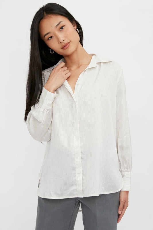 PESERICO Silk Voile Blouse in Grey Stripe