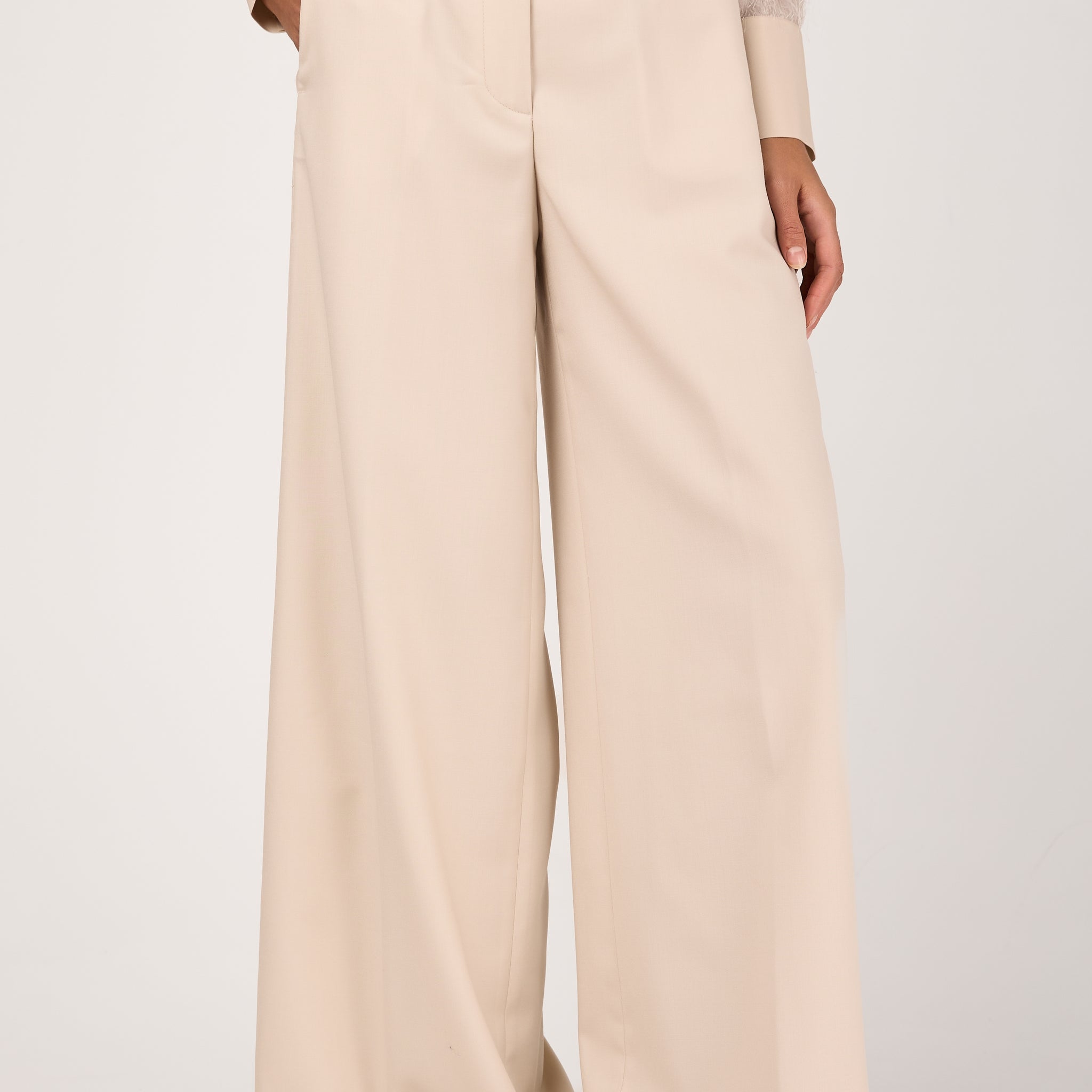 Wool Twill Palazzo Trouser Pant in Amber Beige