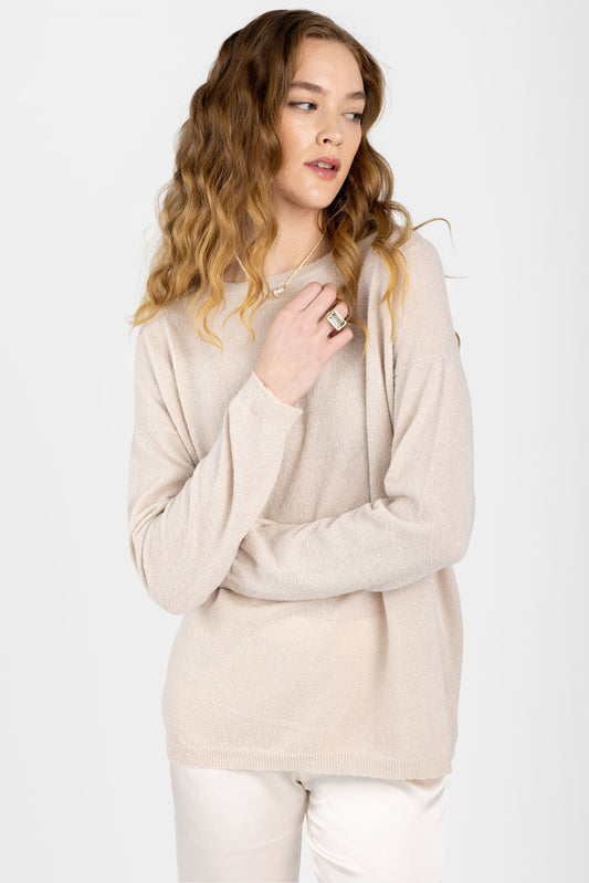 PRIVATE 0204 Cotton Silk Crewneck Pullover Sweater in Pearl