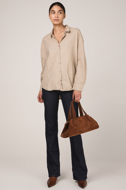 Brushed Cotton Oversized Shirt in Latte