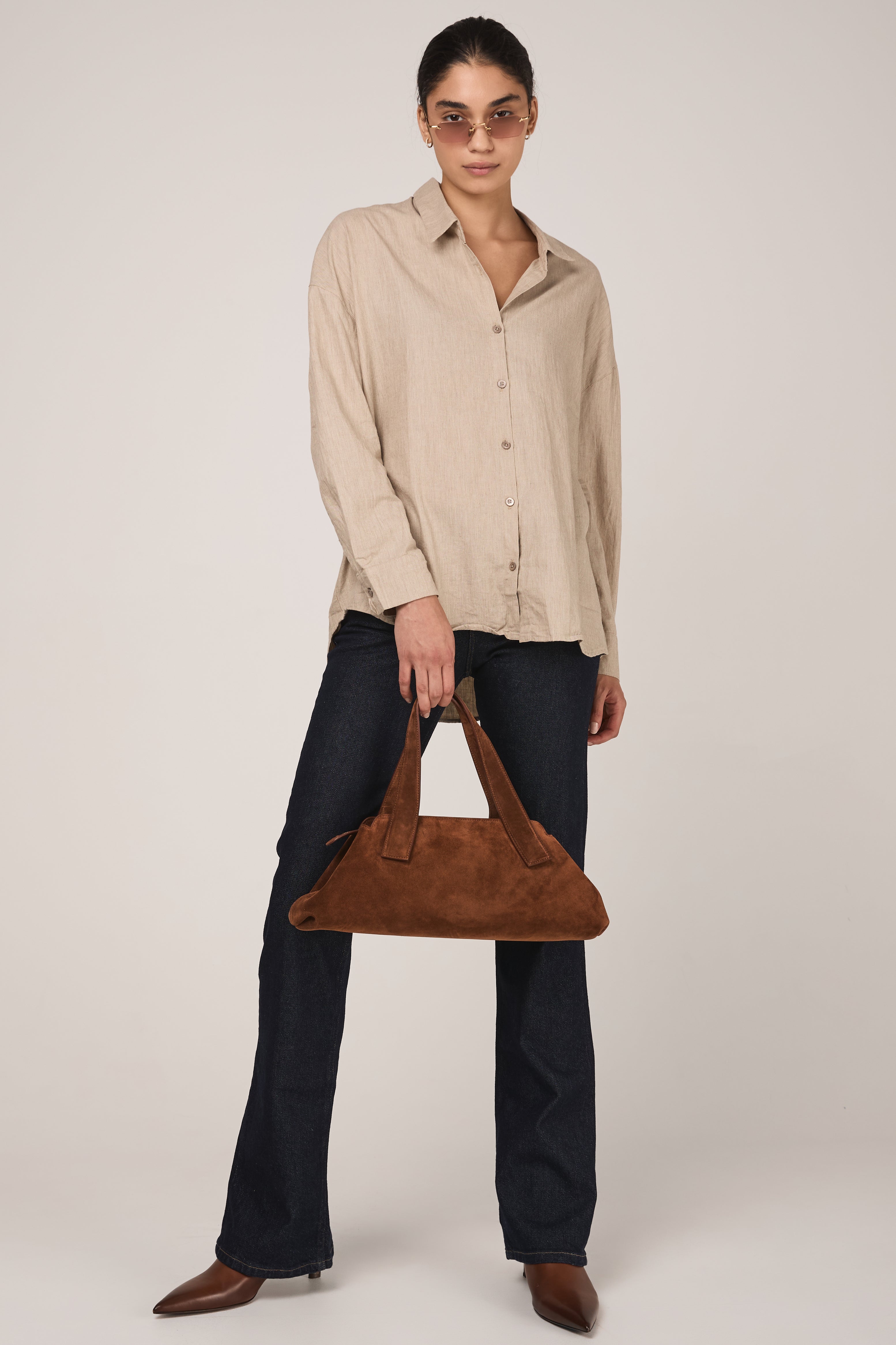 Brushed Cotton Oversized Shirt in Latte