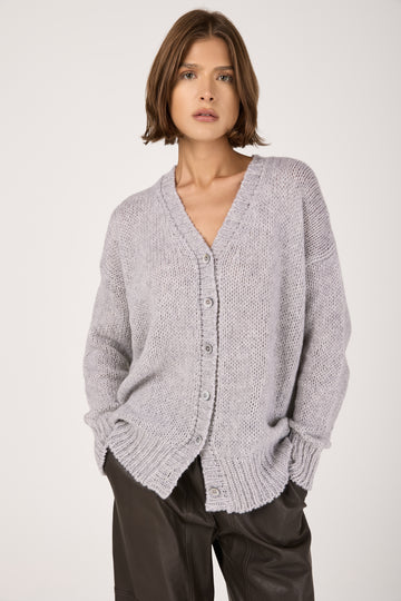 Cashmere Silk Voluminous Cardigan in Light Grey