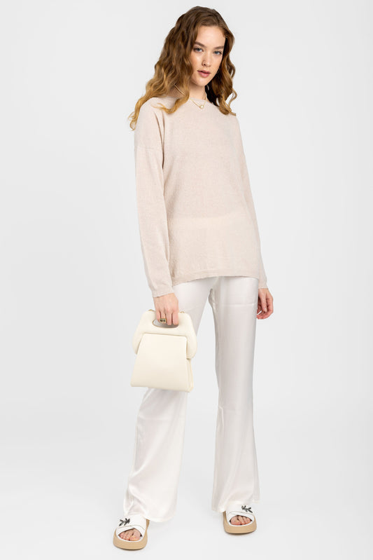 PRIVATE 0204 Cotton Silk Crewneck Pullover Sweater in Pearl