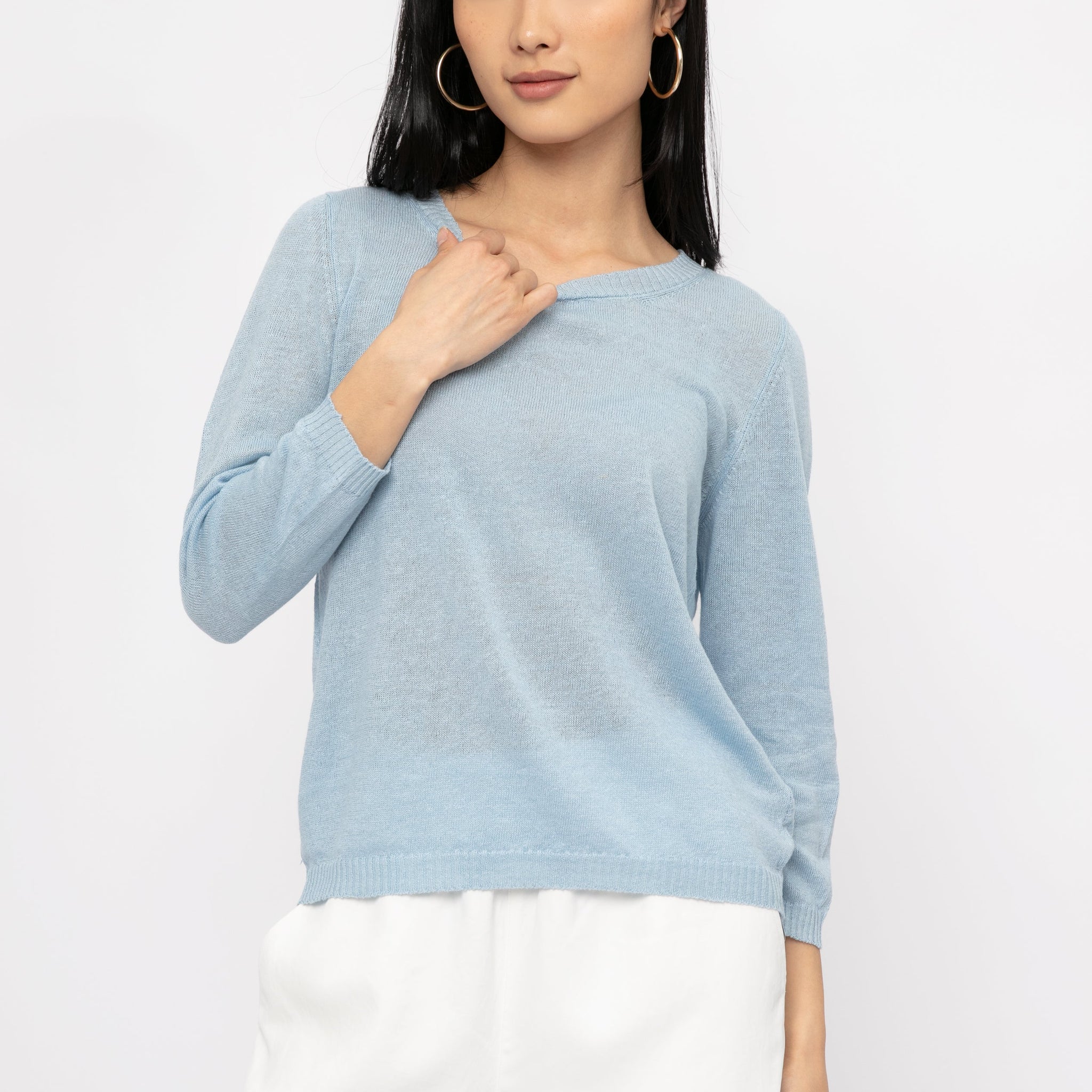 PRIVATE 0204 Cotton Linen Top in Ciel Blue