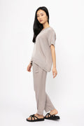 PRIVATE 0204 Silk Crewneck Top in Greige