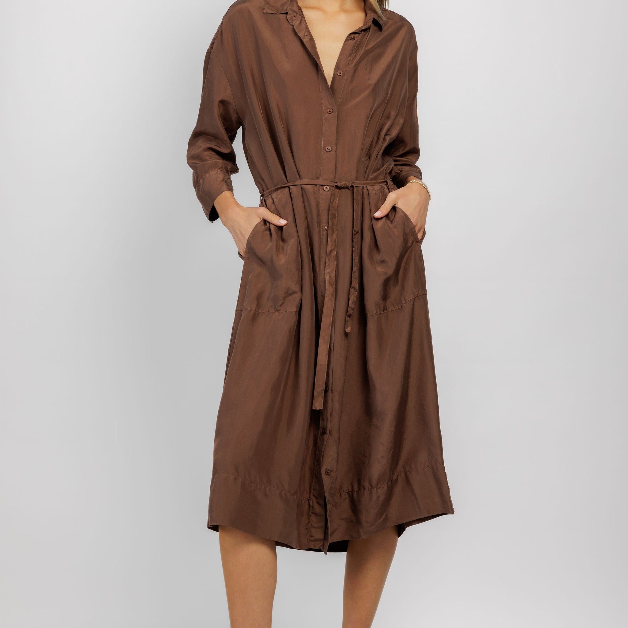 PRIVATE 0204 Silk Shirt Dress in Cocoa
