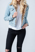 RE/DONE Leopard Trucker Denim Jacket in Vintage Destruction
