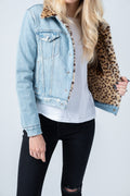 RE/DONE Leopard Trucker Denim Jacket in Vintage Destruction