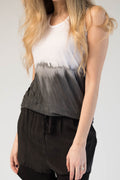 ROQUE Cotton Tank Top in Black and White Tie Dye