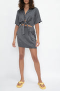 SABLYN Ana Tie Front Silk Blouse in Thunder