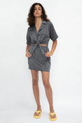 SABLYN Ana Tie Front Silk Blouse in Thunder