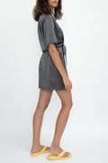 SABLYN Ana Tie Front Silk Blouse in Thunder