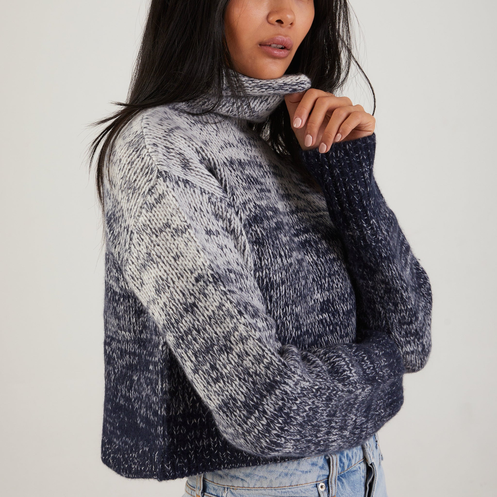 SABLYN Lula Crop Cashmere Turtleneck Sweater in Nightbreak