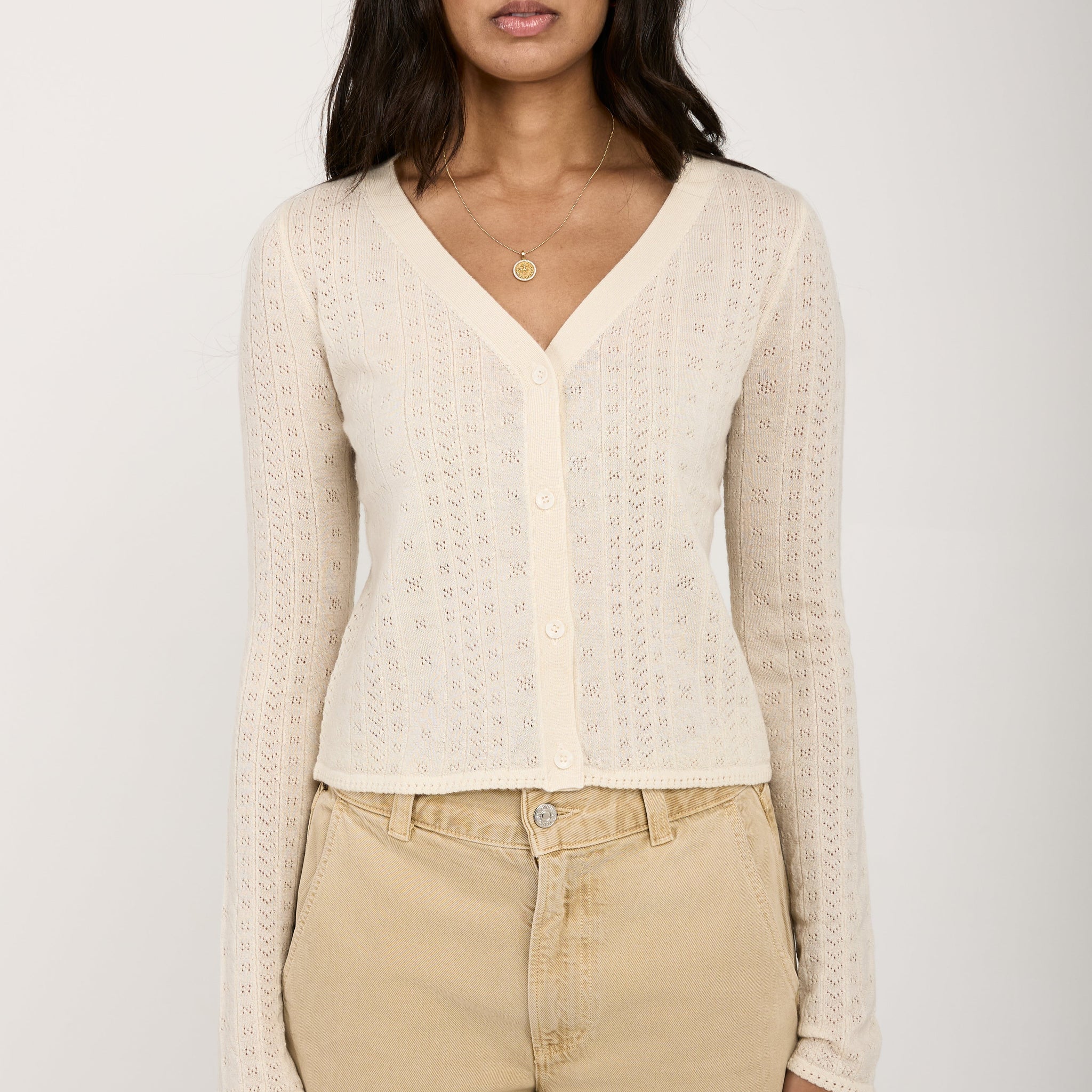 SABLYN Vincent Pointelle Knit Cardigan in Gardenia
