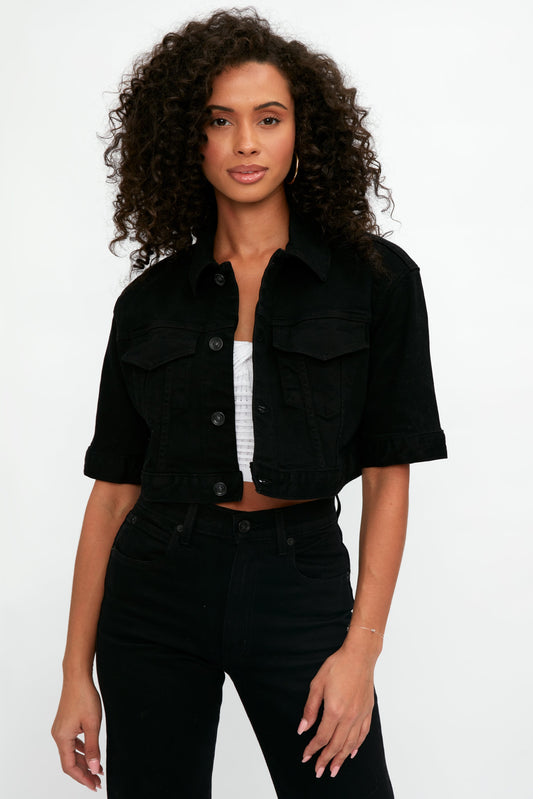 SLVRLAKE Lola Cropped Trucker in Jet Black