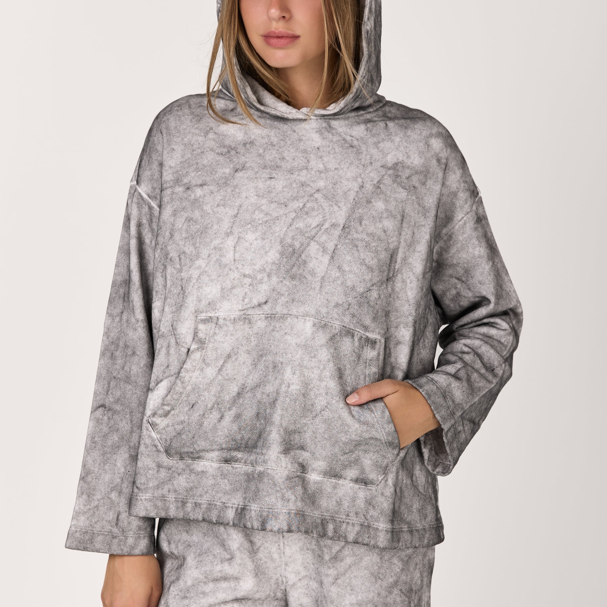 Shade Effect Hooded Oversized Sweatshirt in Bianco
