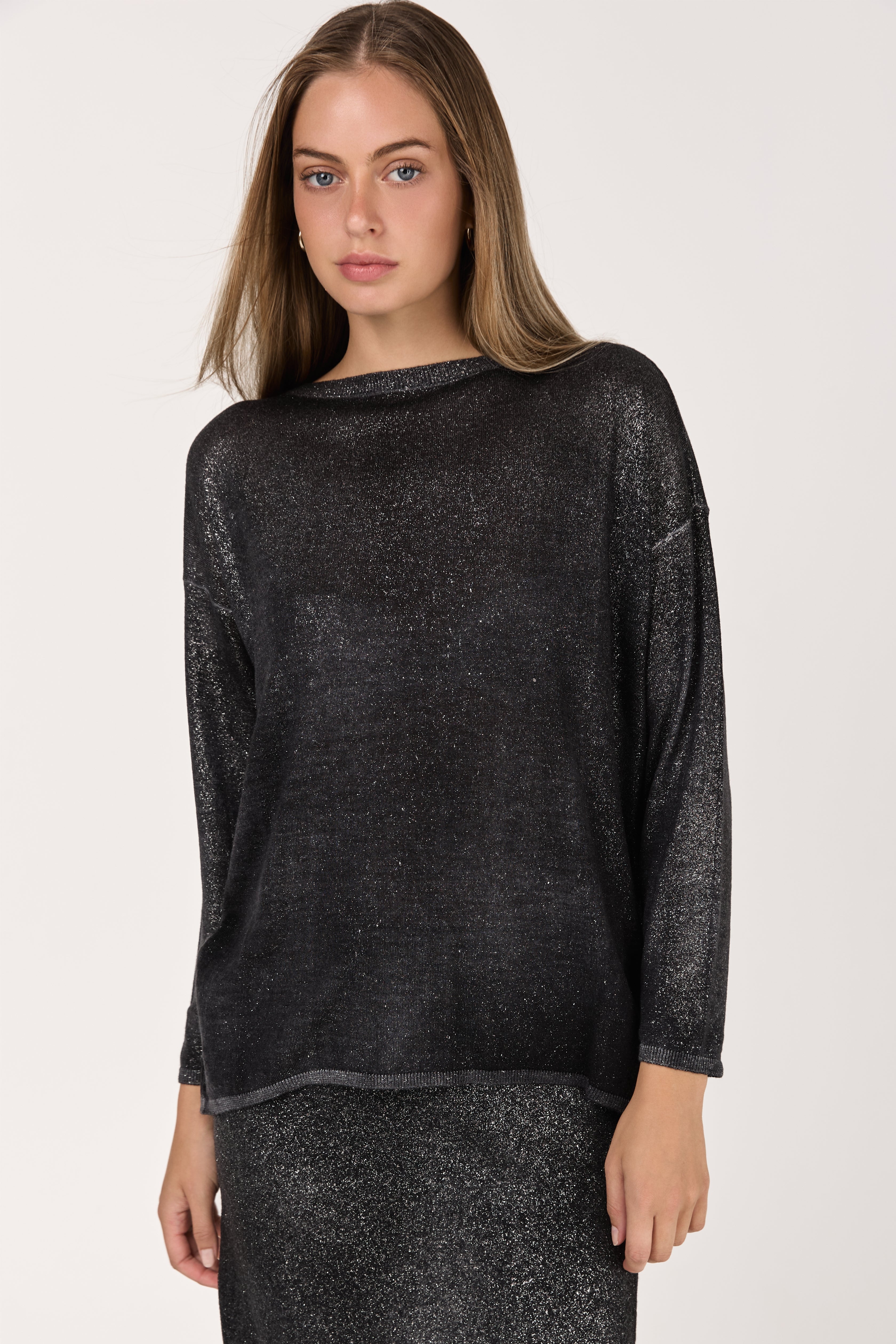 Star Dust Effect Off Gauge Pullover Sweater in Nero