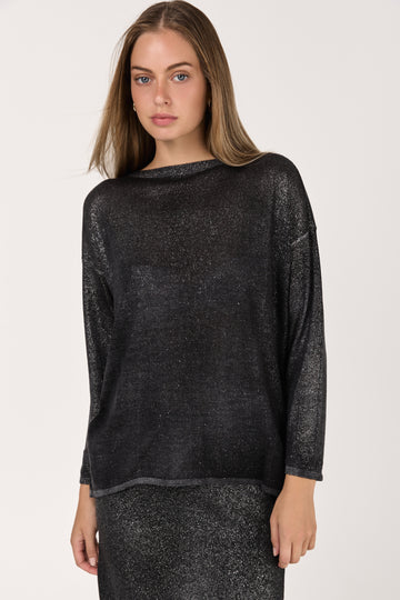 Star Dust Effect Off Gauge Pullover Sweater in Nero