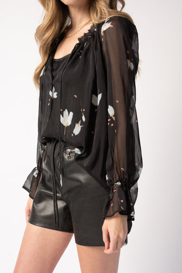 FORTE FORTE Chiffon Silk Bohemian Shirt in Mahonia Print
