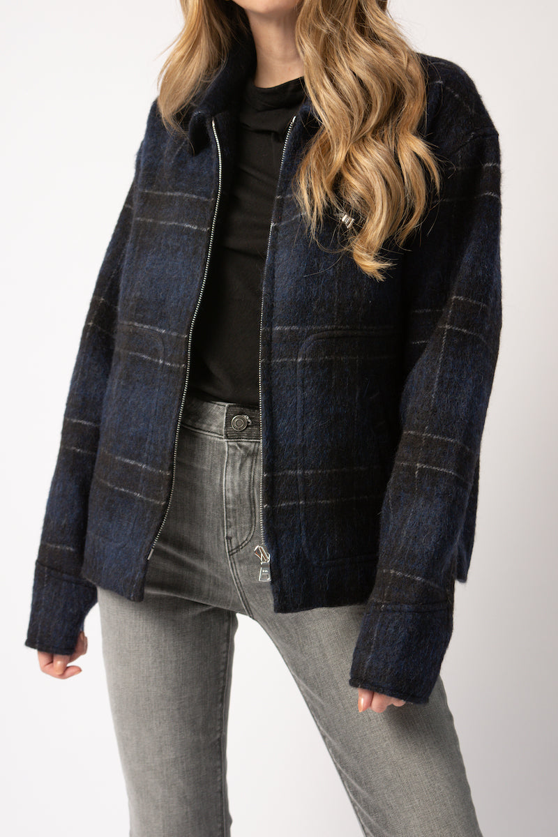 RTA Reese Jacket in Navy Plaid
