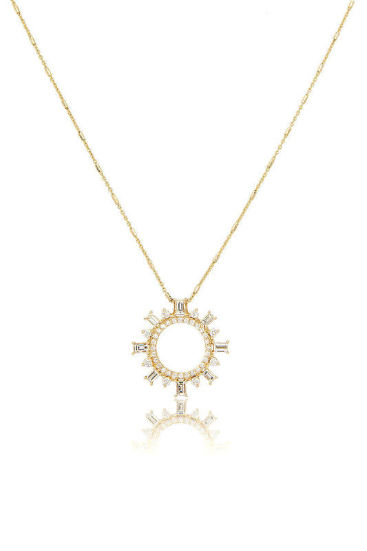 L.A. STEIN Baguette Diamond Shipswheel Compass Necklace in Yellow Gold