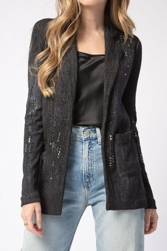 AVANT TOI Embellished Plissé Blazer Jacket in Nero