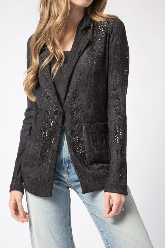 AVANT TOI Embellished Plissé Blazer Jacket in Nero